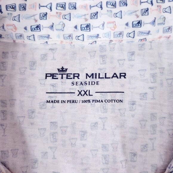 Peter Millar Seaside Mens XXL Sand Bar Aqua Cotton Polo Shirt Cocktail Martini - Picture 7 of 12